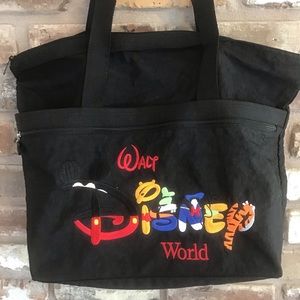 WALT DISNEY WORLD Parks Woman’s Vintage Black Mickey & Friends Embroidered Tote